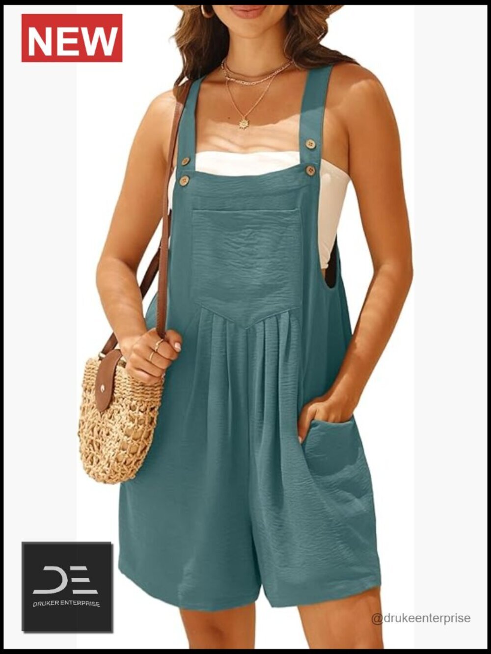Sleeveless Short Overall Jumpsuit with Pockets Adjustable Straps